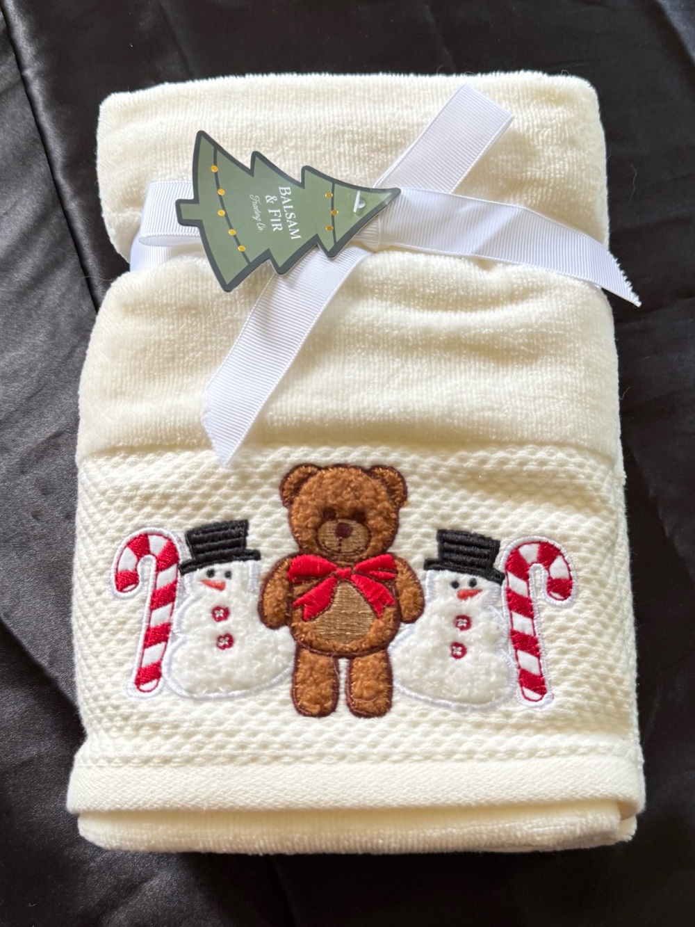 NEW Balsam & Fir Holiday Christmas Hand Towels, Set of 2 Teddy Bear & Snowman...